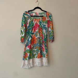 Gorgeous Lilly Pulitzer Long Sleeve Colorful Fringed Floral Mini Dress